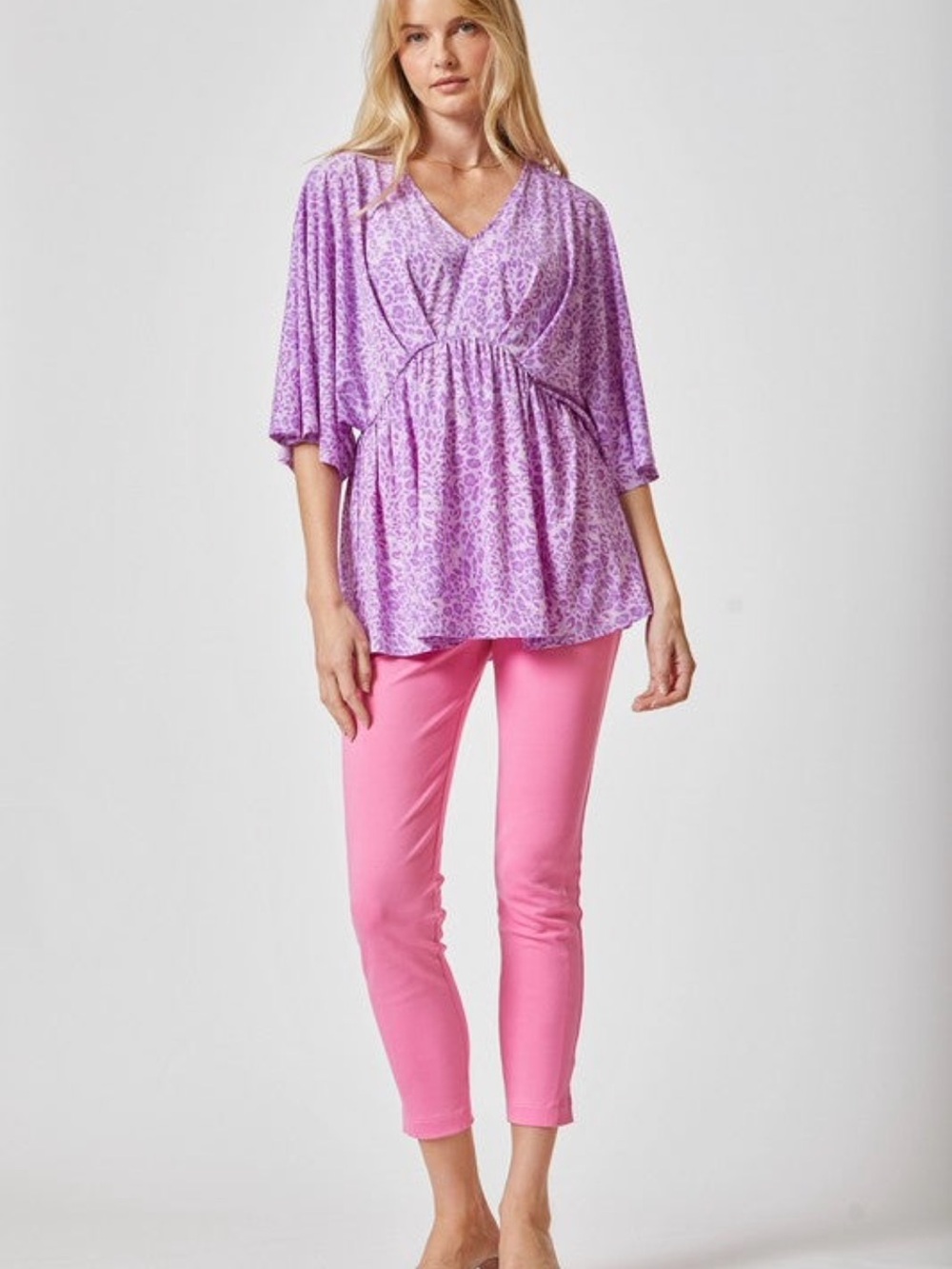 Lavender Leopard Print V-Neck Tunic Top - Women's - Picture 7 of 8